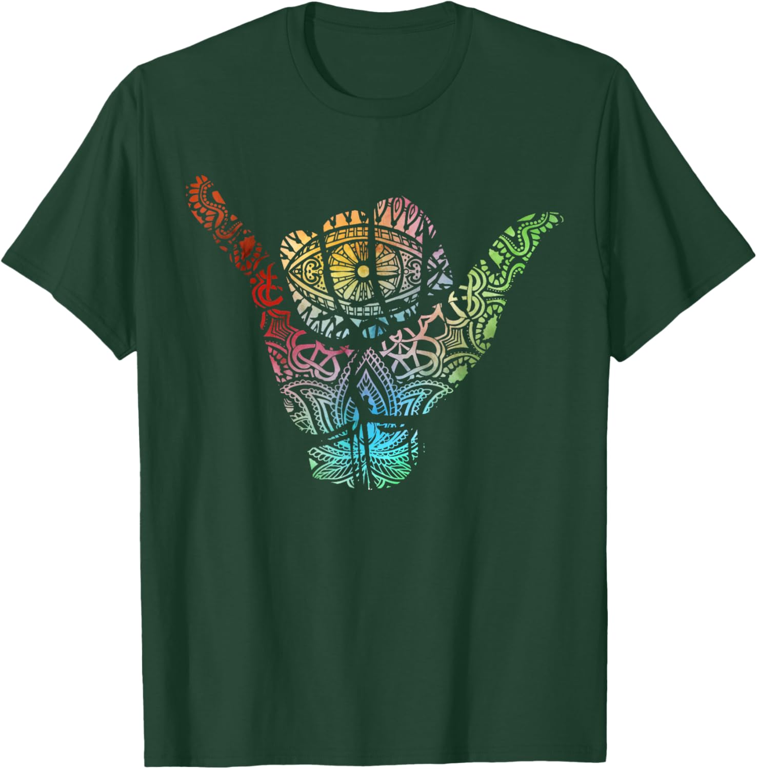 Gnarly Hand Shaka Symbol wit Mandala pattern T-Shirt - T-Shirt | Forest