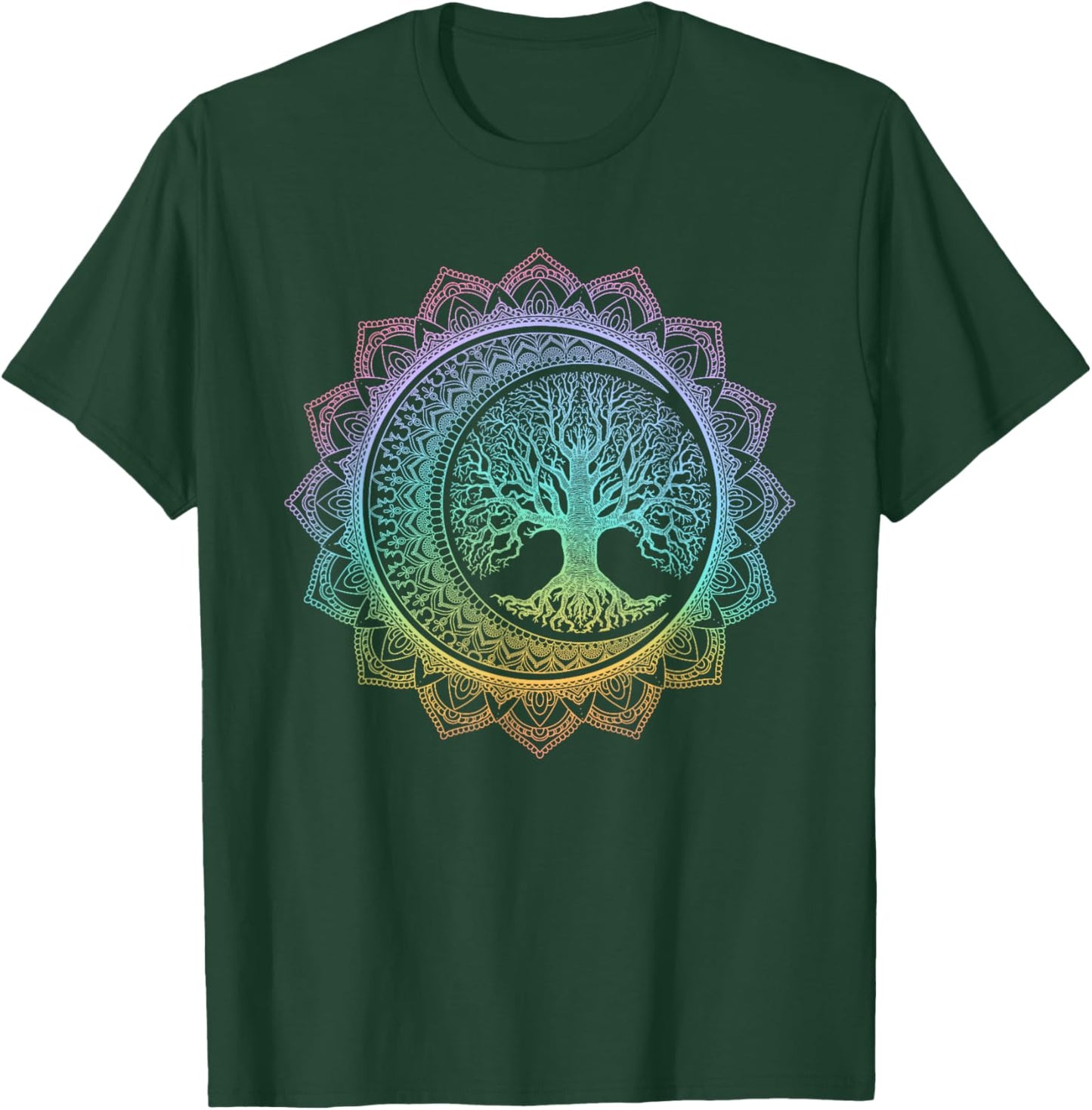 Tree of Life Cresent Moon Phases Floral Mandala Yoga Gift T-Shirt - T-Shirt | Forest