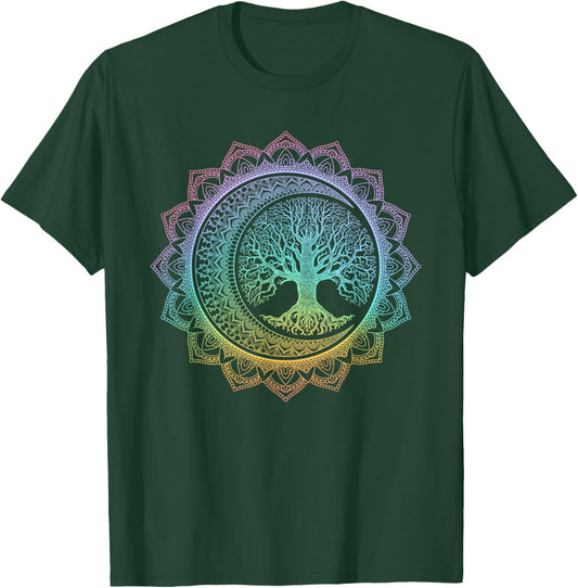 Tree of Life Cresent Moon Phases Floral Mandala Yoga Gift T-Shirt - T-Shirt | Forest