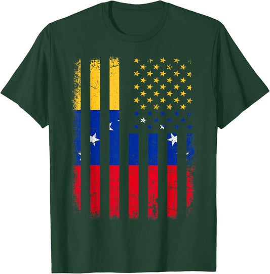 Venezuelan American Flag Venezuelan Roots Venezuela America Small T-Shirt - T-Shirt | Forest