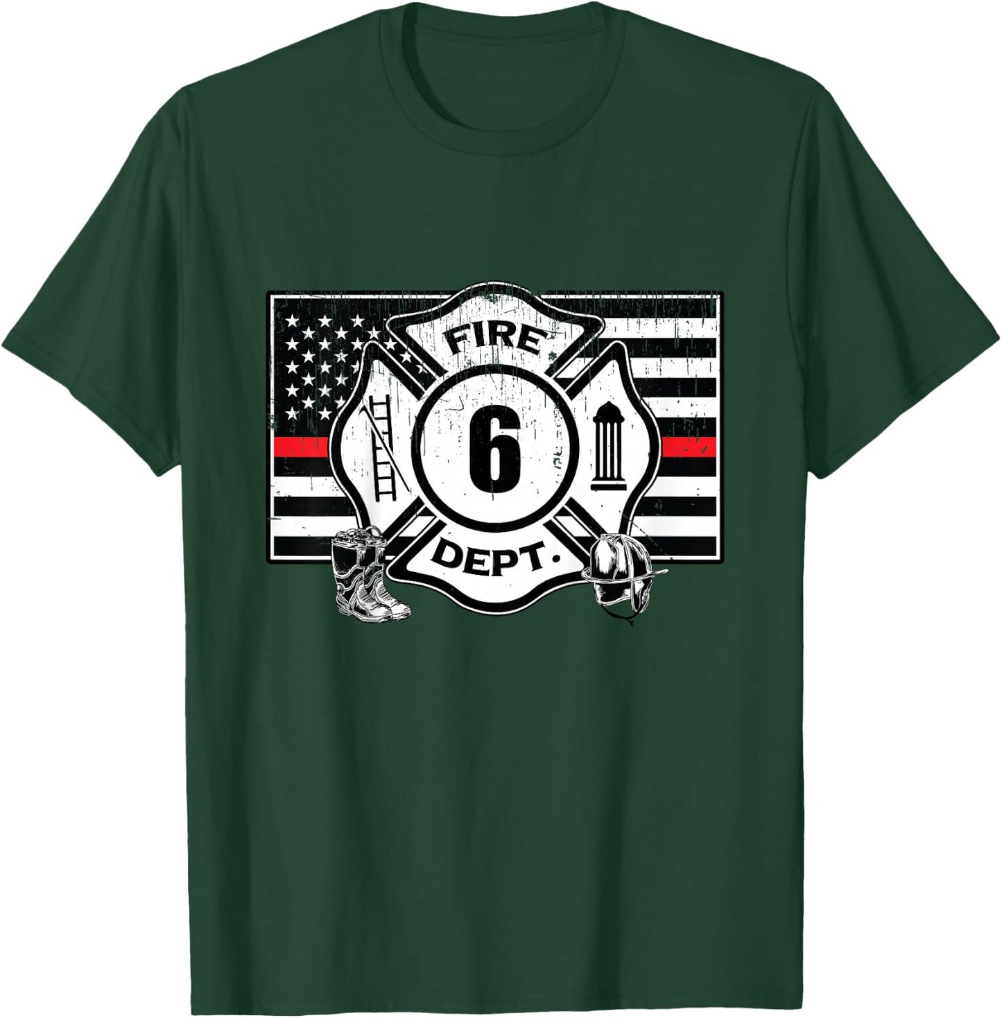 6th Birthday Firefighter Fire Truck 6 Year Old T-Shirt - T-Shirt | Forest