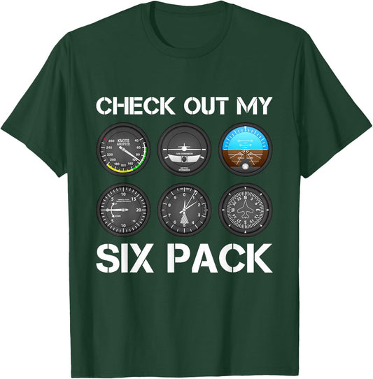 Funny Pilot Top Aeroplane Six Pack Flight Instruments Gift T-Shirt - T-Shirt | Forest