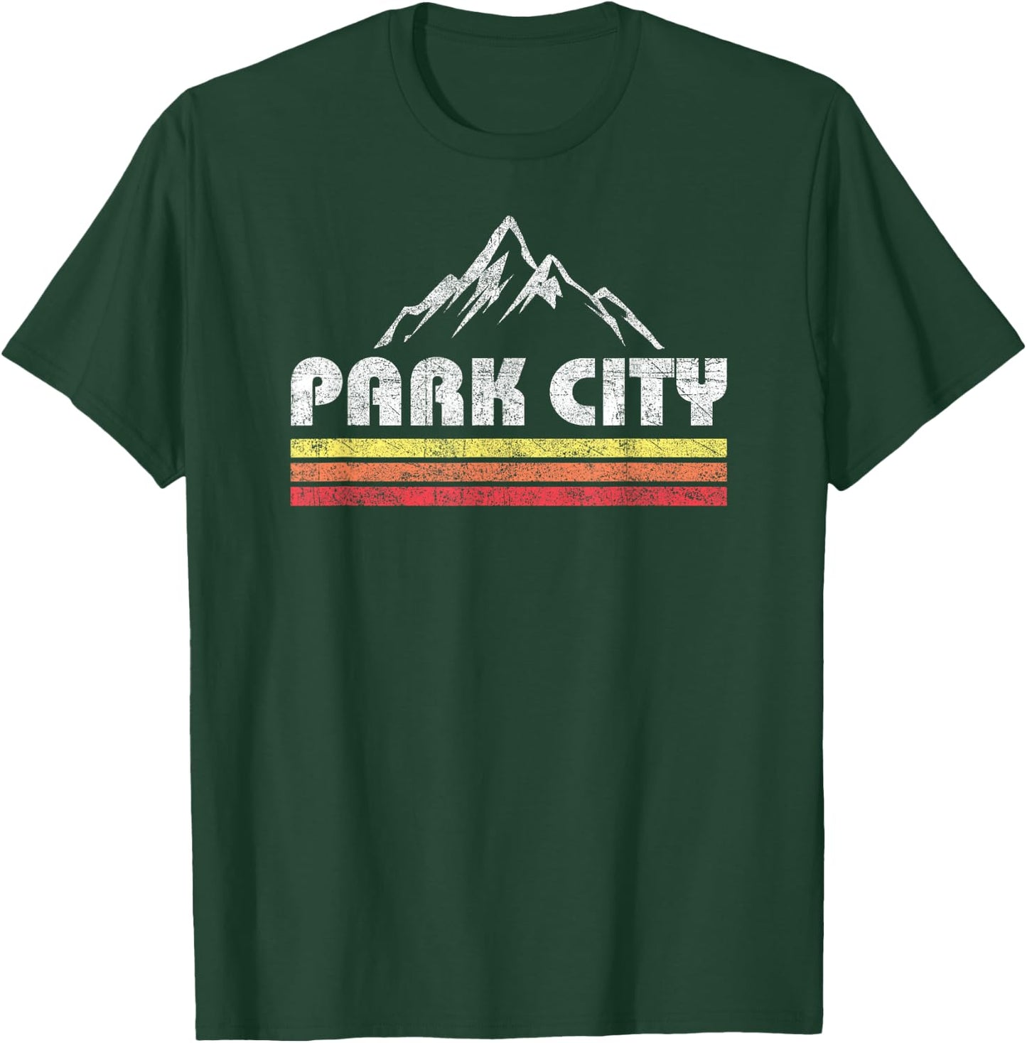 Vintage Retro Park City Utah Mountain Faded Bars Ski Sports T-Shirt - T-Shirt | Forest