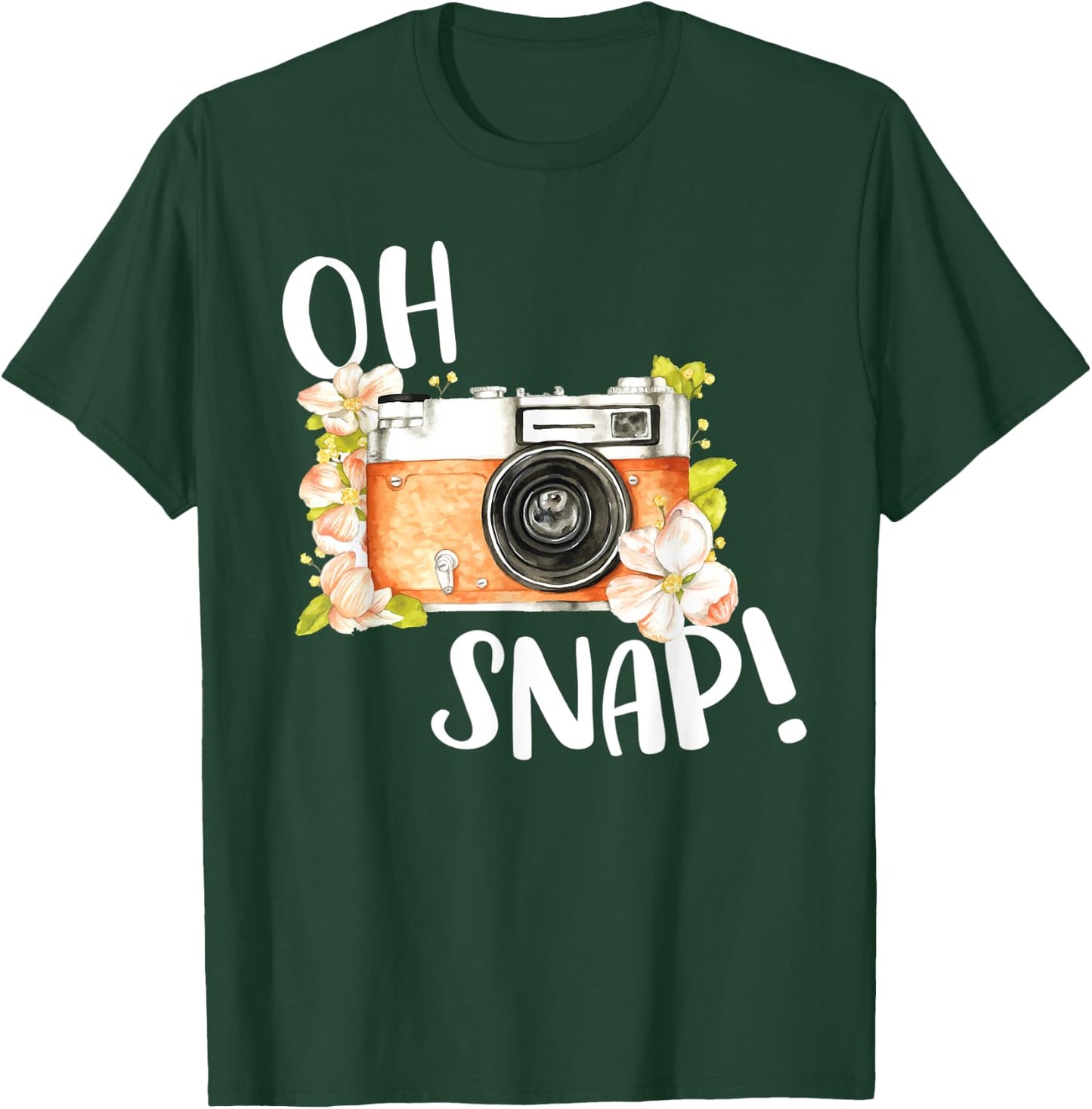 Oh Snap Funny Retro Camera Lover Floral Vintage Photography T-Shirt - T-Shirt | Forest