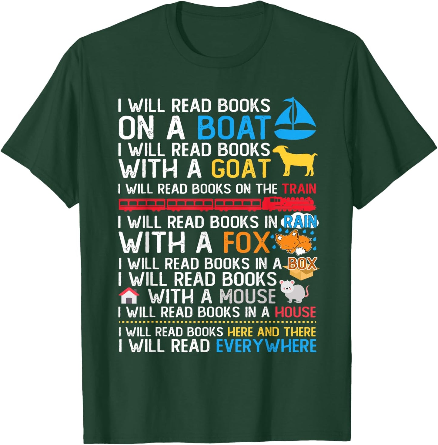 I Will Read Books On A Boat & Everywhere Reading Kids T-Shirt - T-Shirt | Forest