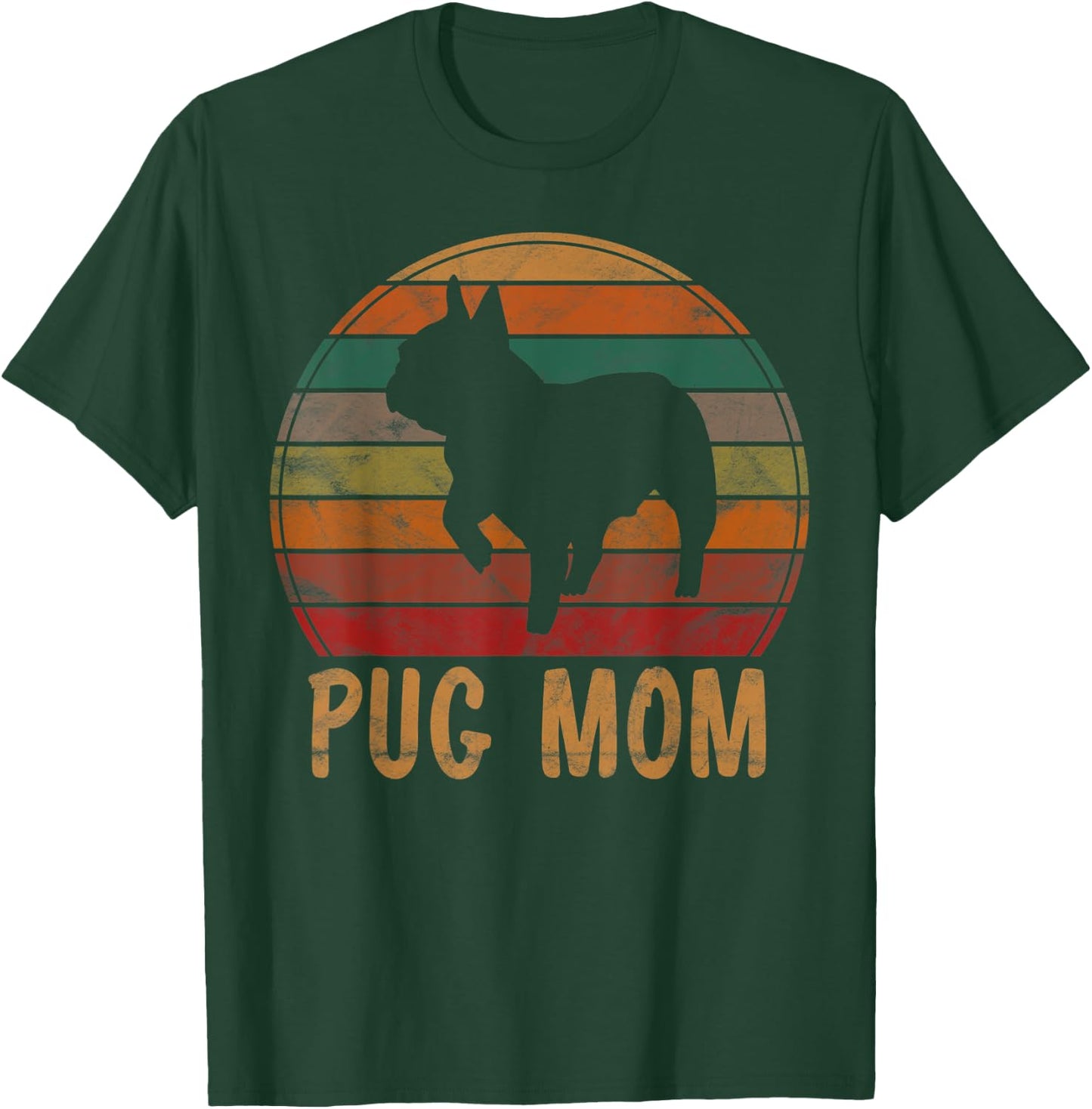 Retro Pug Mom Gift Puggle Dog Owner Mother Pet Mama Women Kids T-Shirt - T-Shirt | Forest