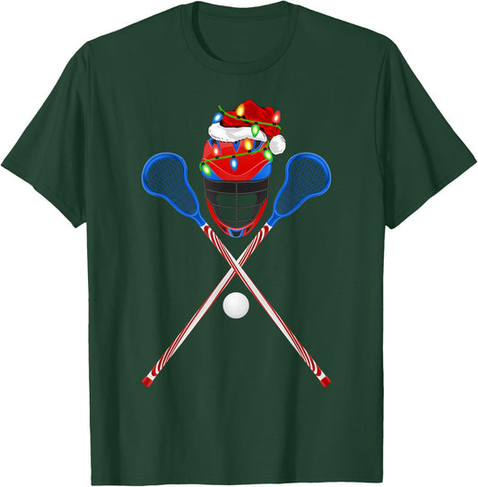 Lacrosse Sports Lover Xmas Santa Hat Lacrosse Christmas T-Shirt - T-Shirt | Forest