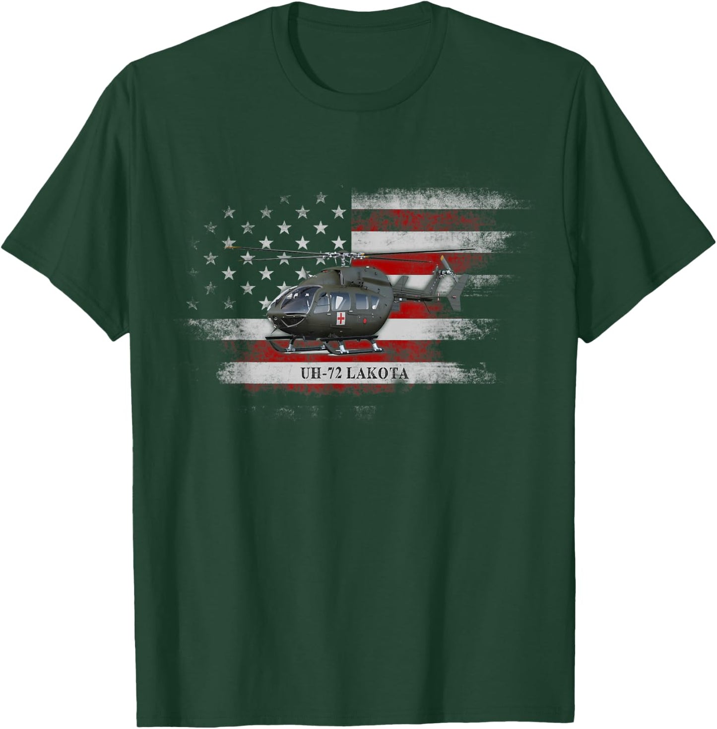 UH-72 Lakota Helicopter USA Flag Helicopter Pilot Gifts Women Men T-Shirt - T-Shirt | Forest