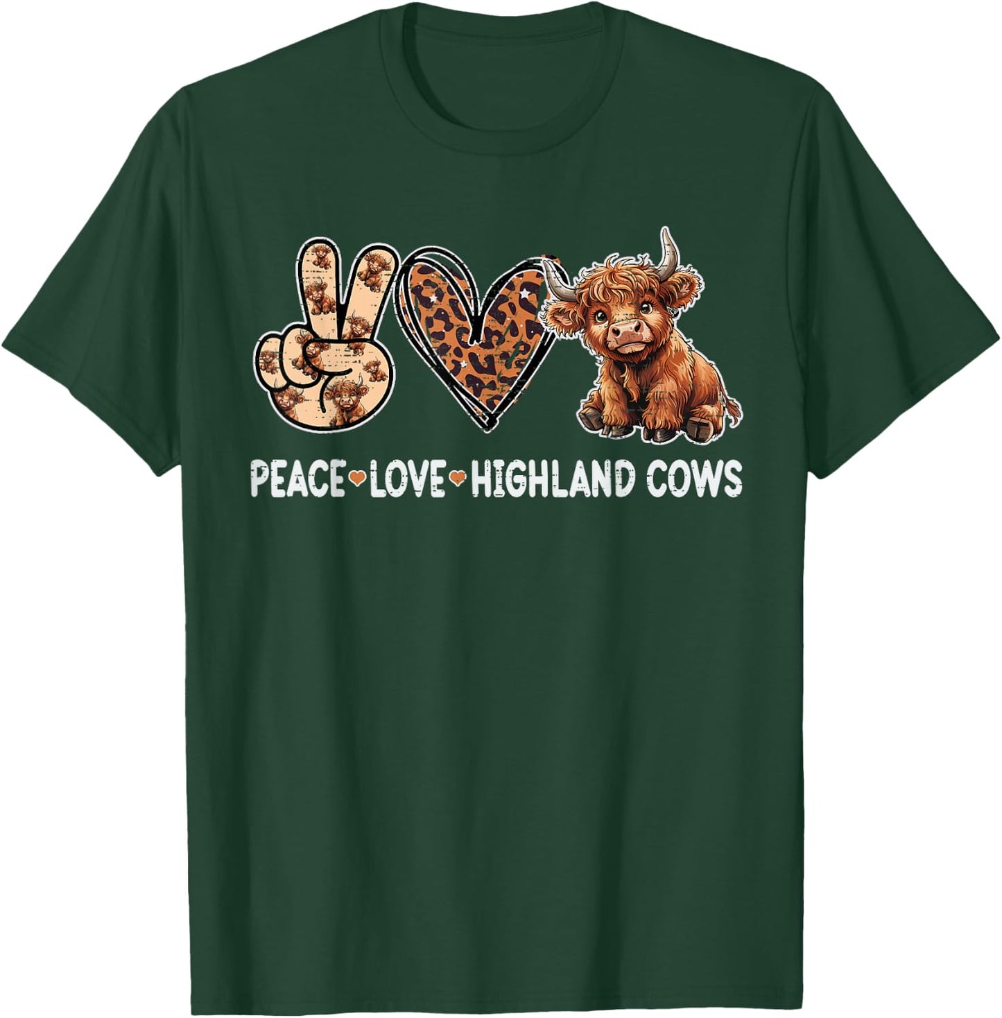 Peace Love Highland Cows Funny Beef Farmer Farm Cow Lover T-Shirt - T-Shirt | Forest