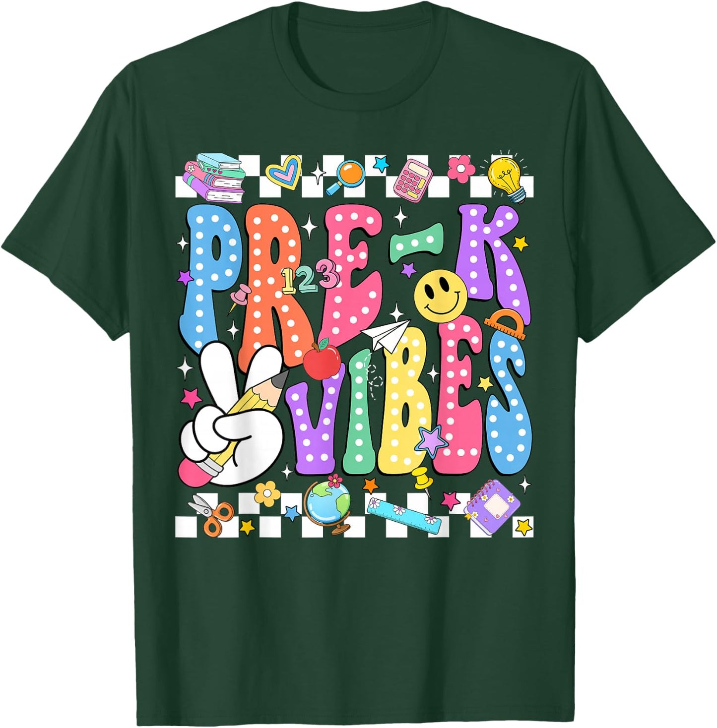 Groovy Pre-K Vibes Back to School Preschool Teacher Kids T-Shirt - T-Shirt | Forest