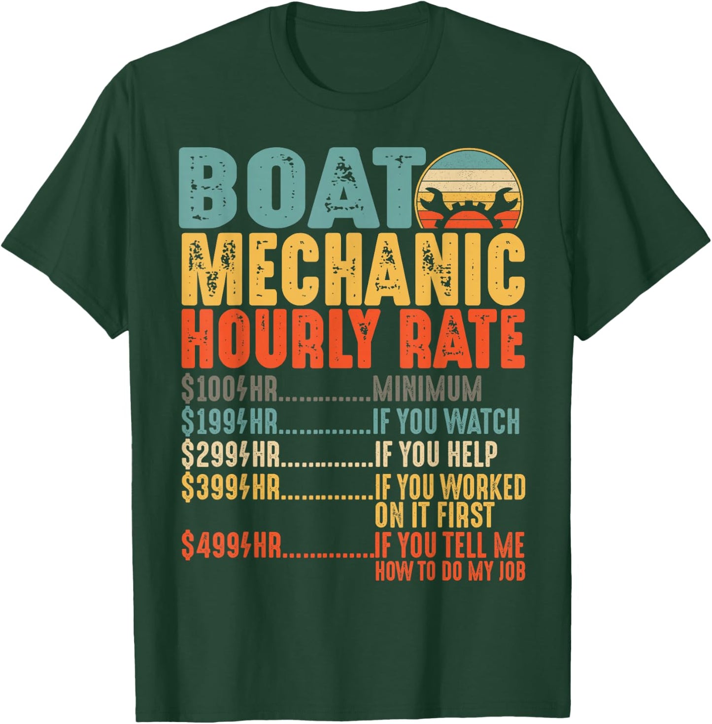 Funny Boat Mechanic Hourly Rate Mechanics Saying Men T-Shirt - T-Shirt | Forest