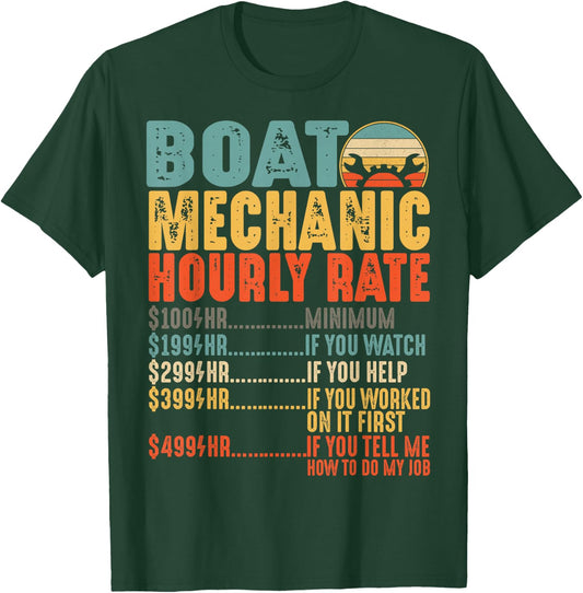 Funny Boat Mechanic Hourly Rate Mechanics Saying Men T-Shirt - T-Shirt | Forest