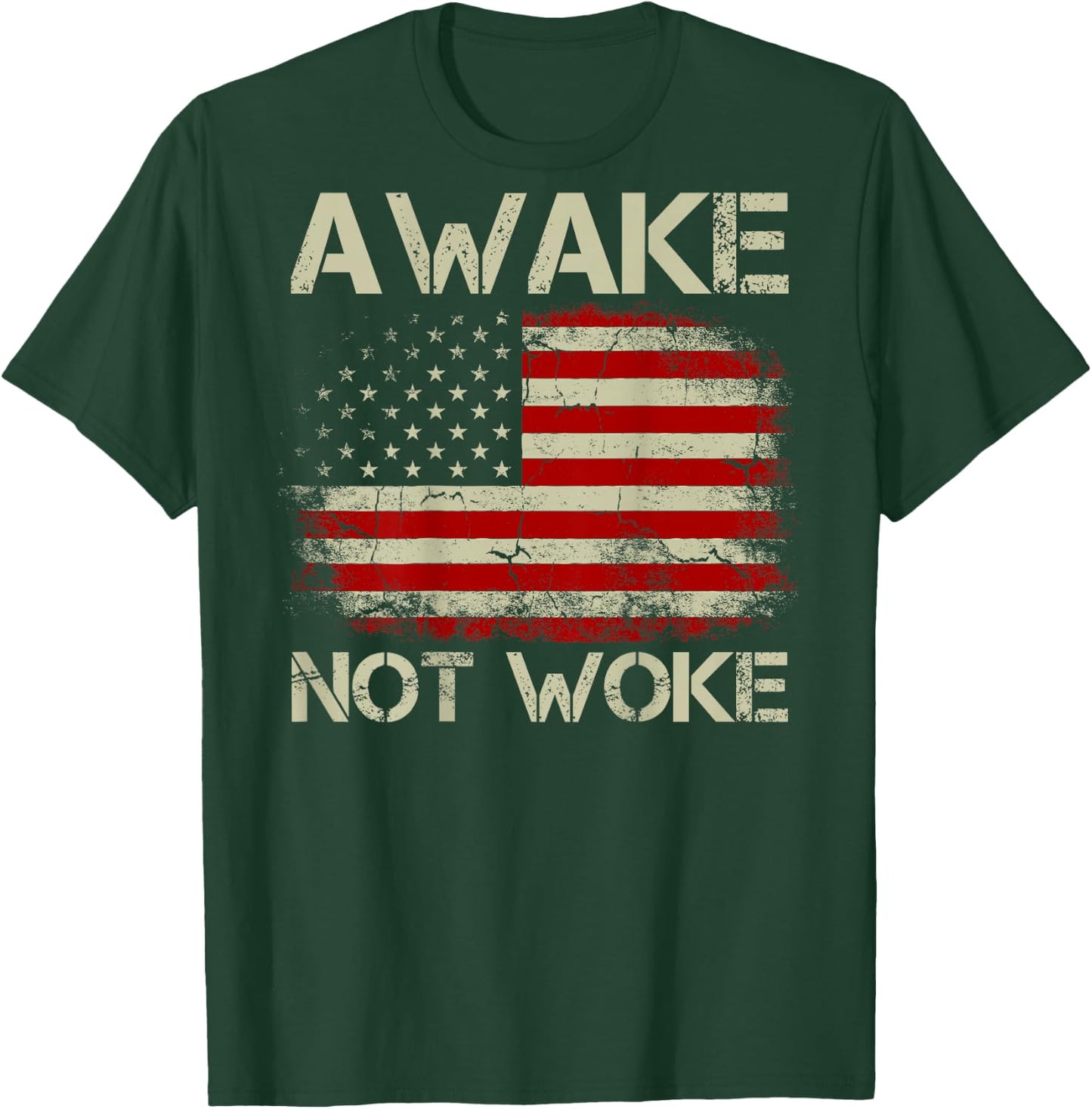 Vintage American Flag Awake Not Woke (on Back) T-Shirt - T-Shirt | Forest