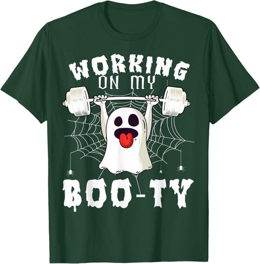 Funny Halloween Workout Gym Working On My Boo-Ty Men Women T-Shirt - T-Shirt | Forest
