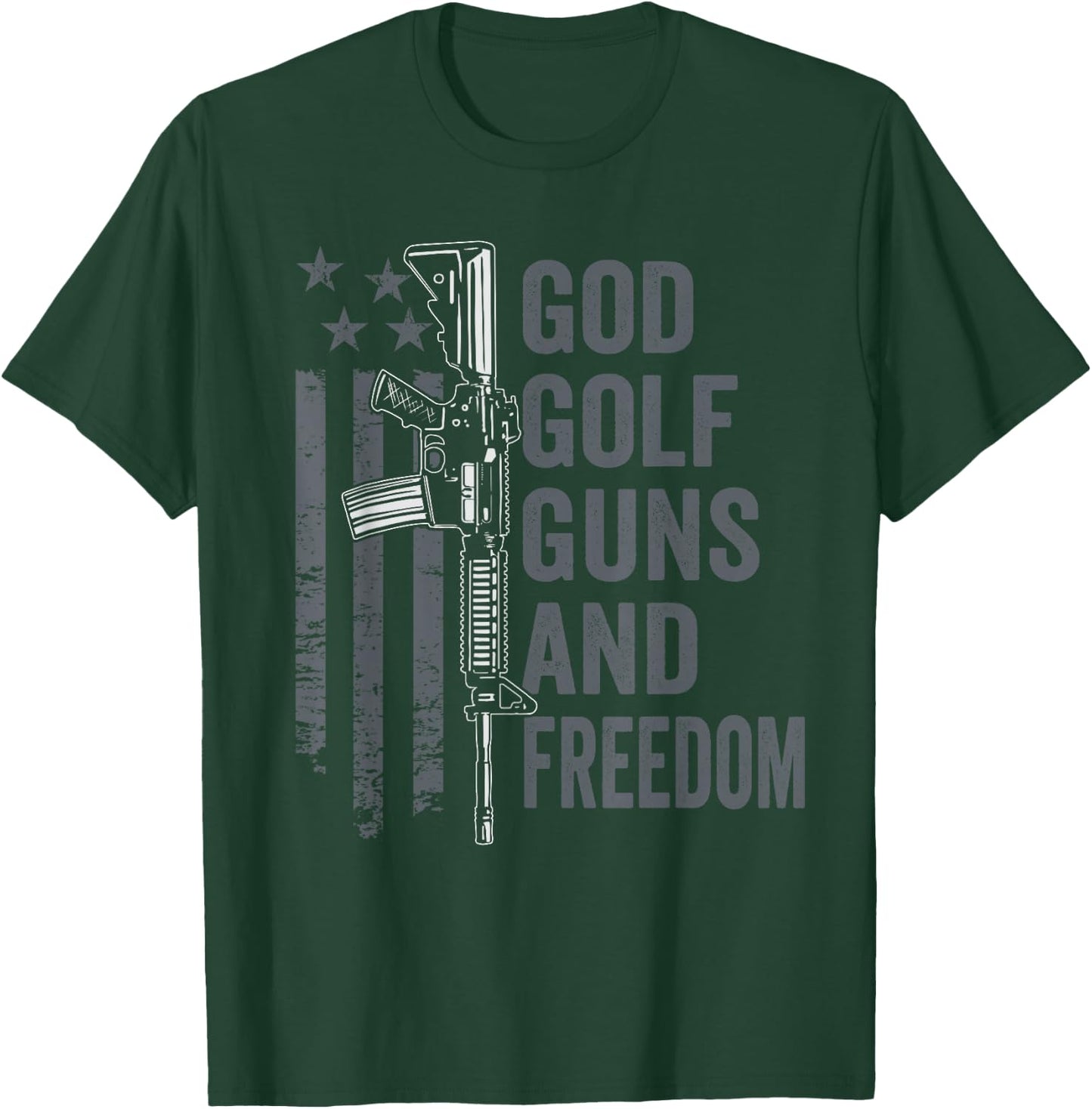 God Golf Guns & Freedom - Funny Pro Gun Golfer Rifle Flag T-Shirt - T-Shirt | Forest