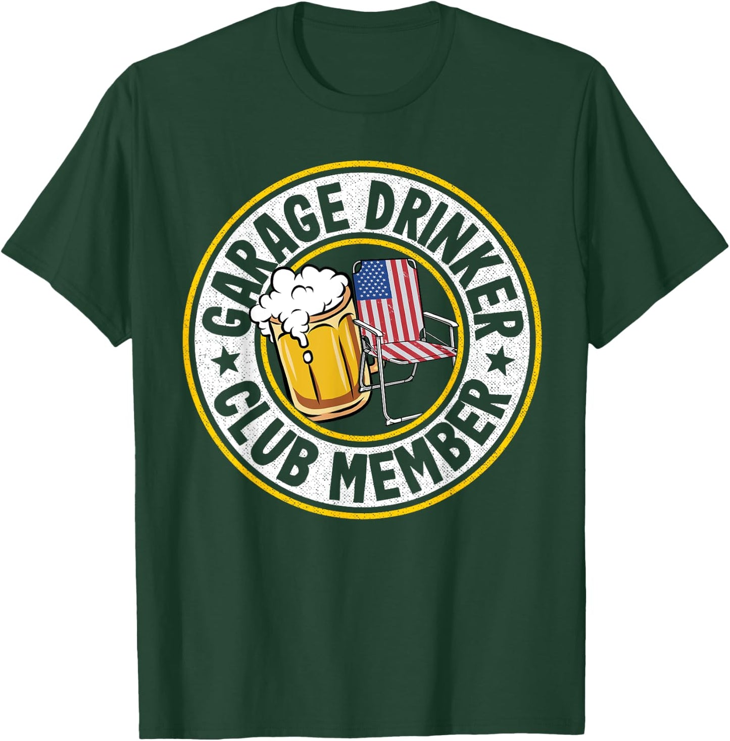 Beer Drinking American Flag Garage Drinker Club Member T-Shirt - T-Shirt | Forest