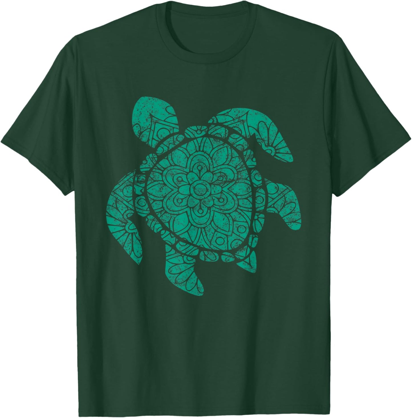 Sea Turtle Teal Mandala Boho Turtles T-Shirt - T-Shirt | Forest