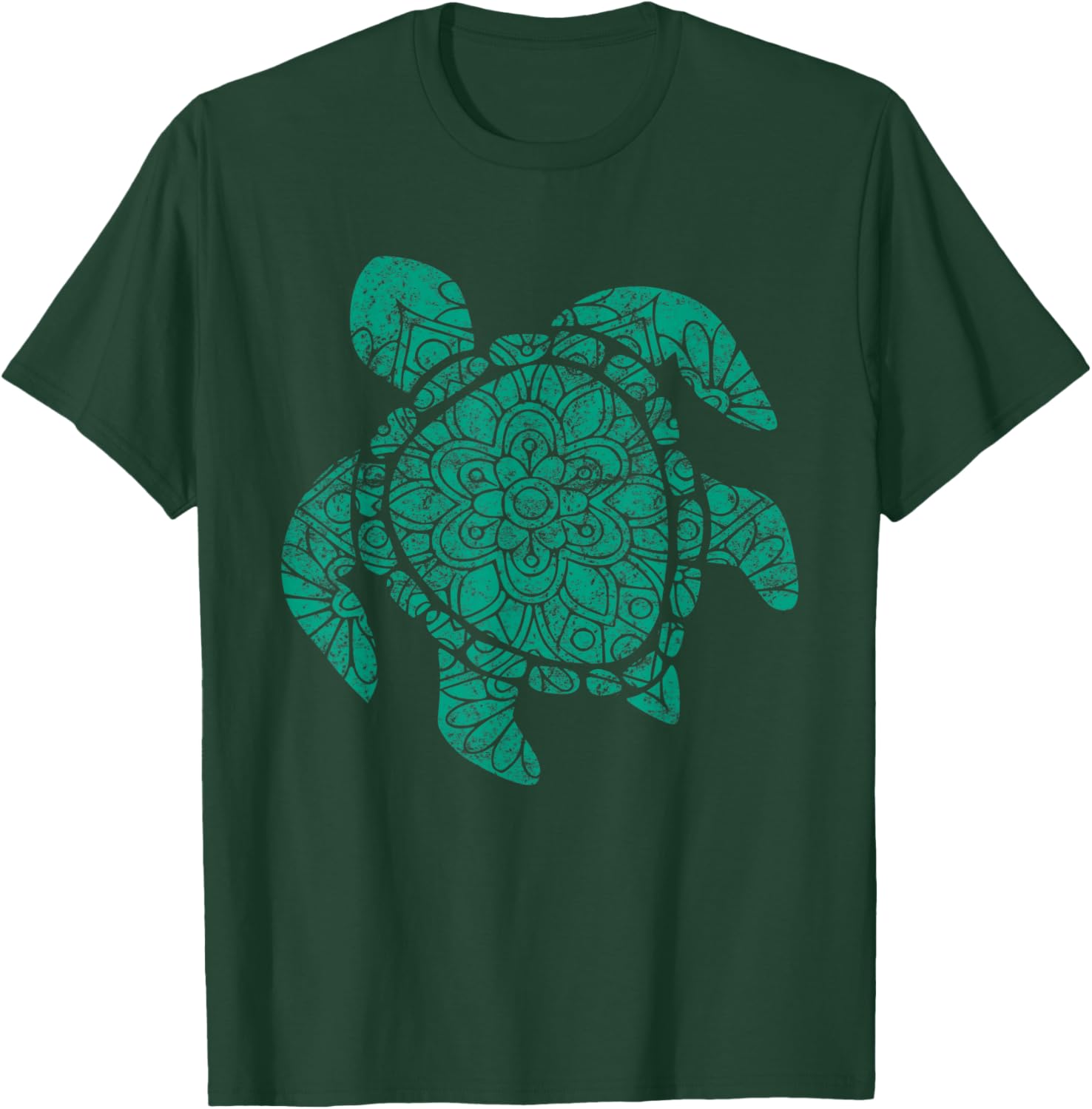 Sea Turtle Teal Mandala Boho Turtles T-Shirt - T-Shirt | Forest