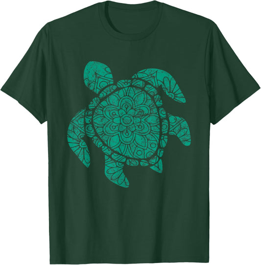 Sea Turtle Teal Mandala Boho Turtles T-Shirt - T-Shirt | Forest
