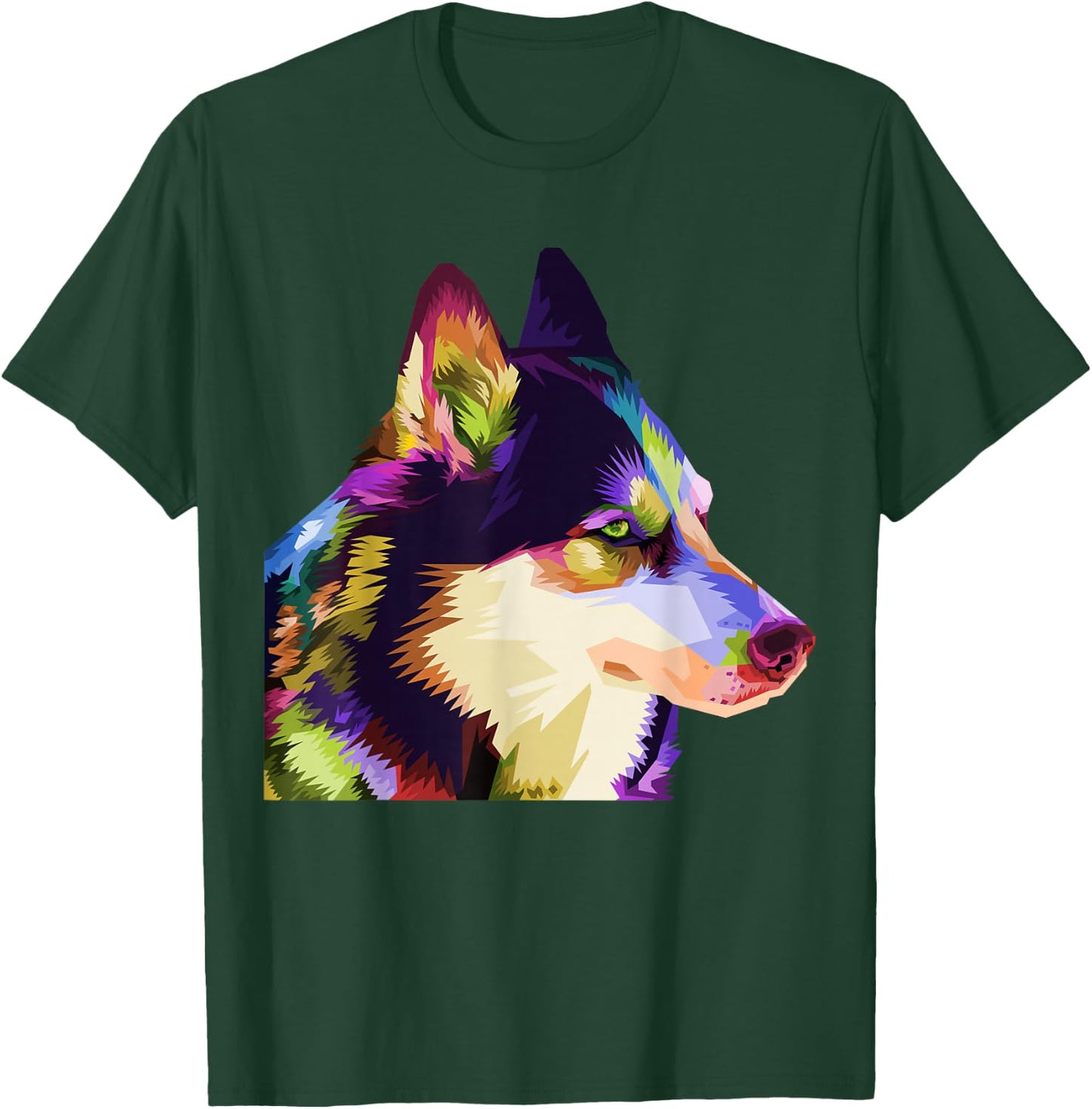 Husky Colorful Pop Art Portrait For Dog Owners Chukcha Sibe Men Women Girls Kids T-Shirt - T-Shirt | Forest