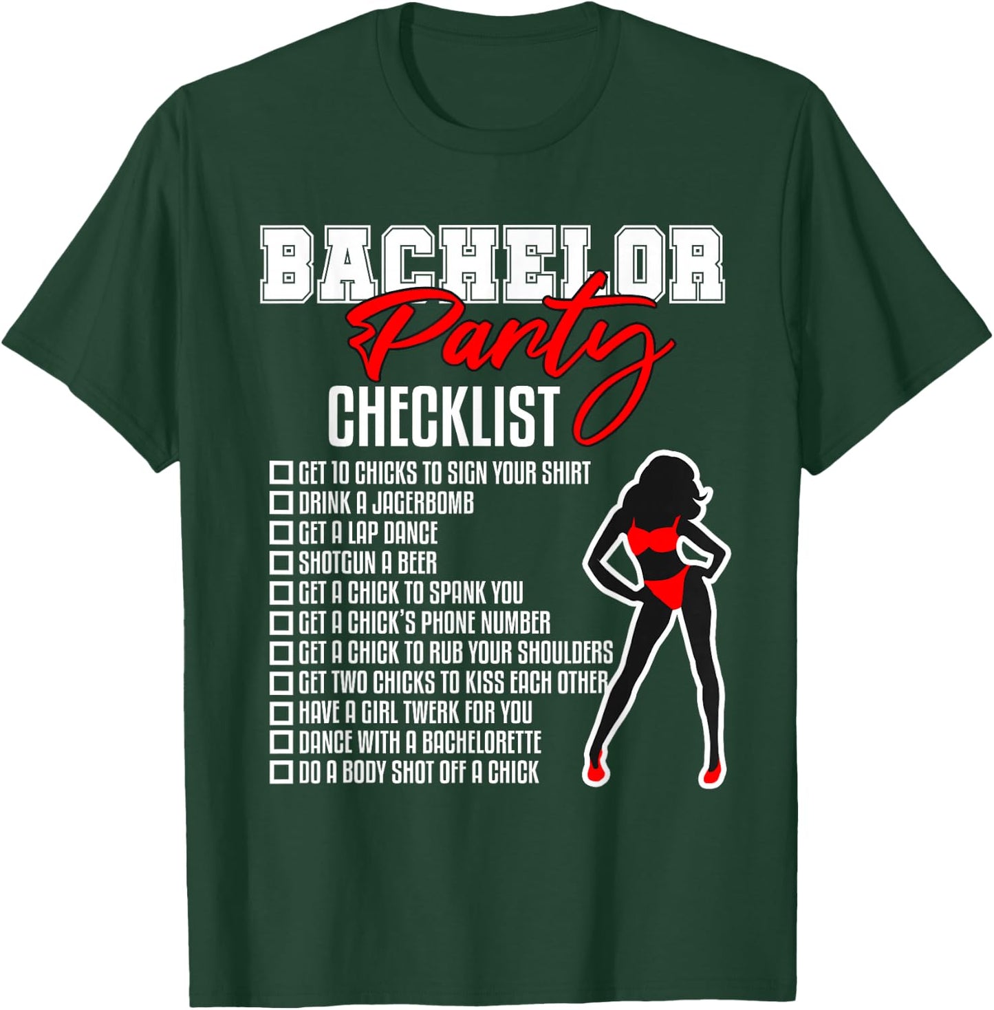 Bachelor Party Checklist Funny Groom Wedding Party Gift T-Shirt - T-Shirt | Forest