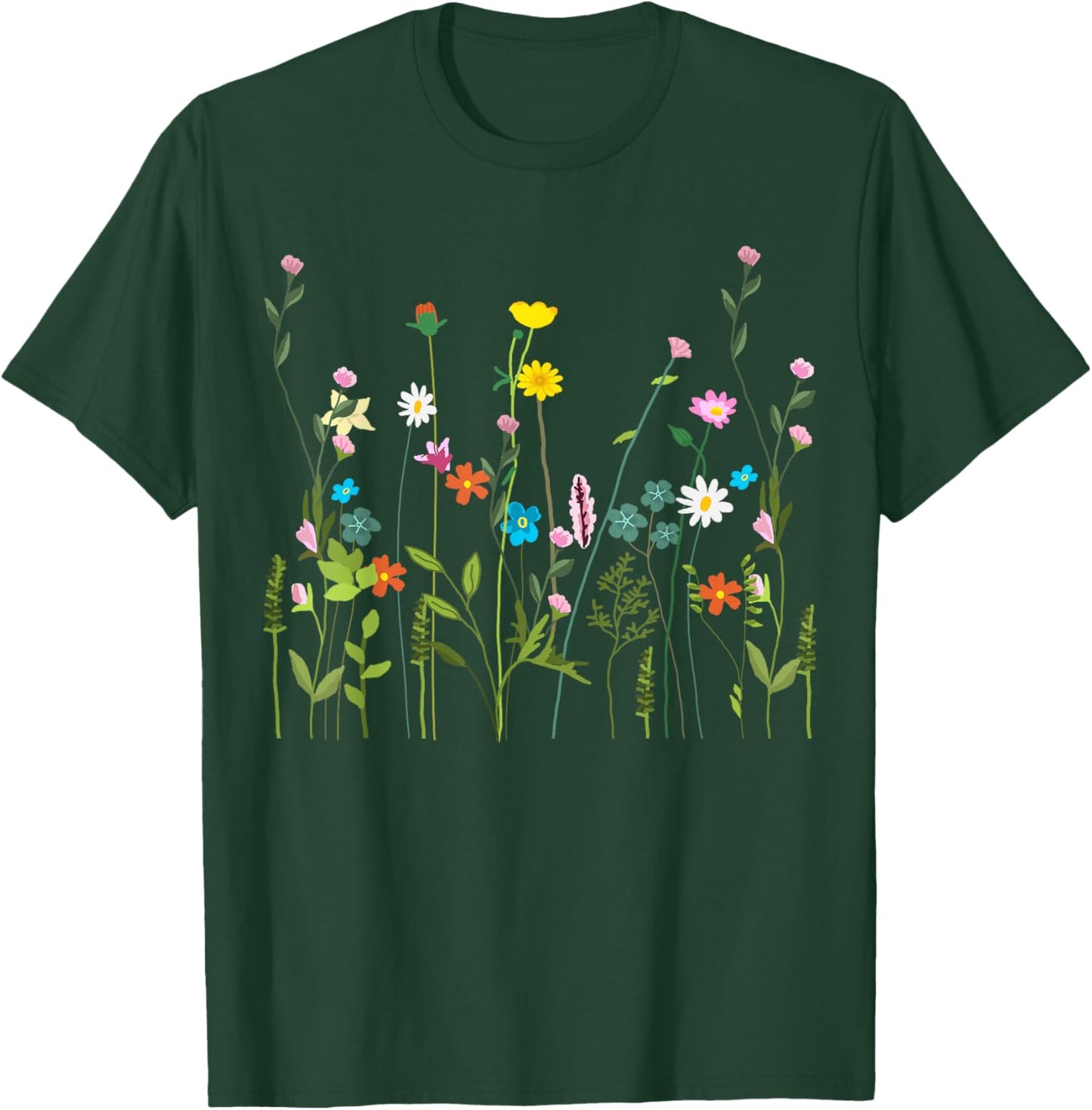 Women Wildflower Summer Flowers Blooming Floral Graphic T-Shirt - T-Shirt | Forest