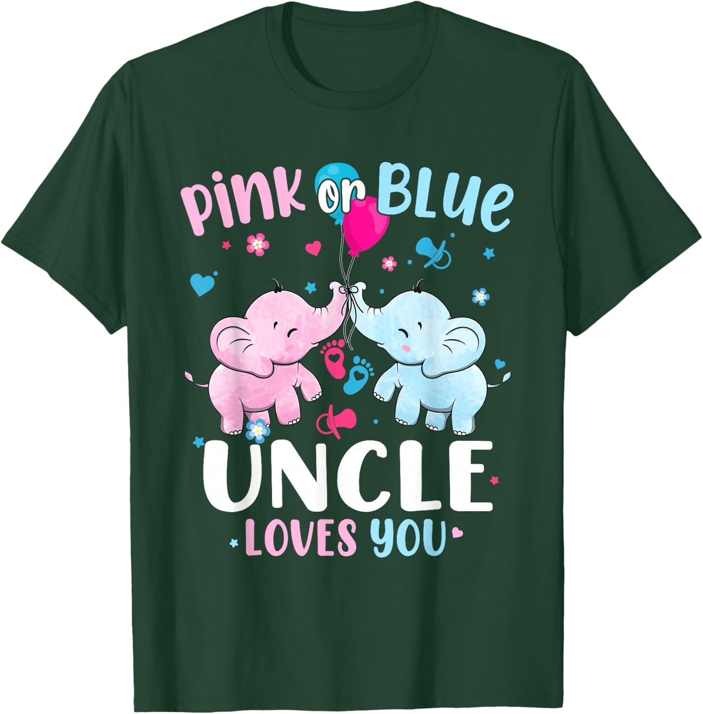 Pink or Blue Uncle Loves You Gender Reveal Elephant T-Shirt - T-Shirt | Forest