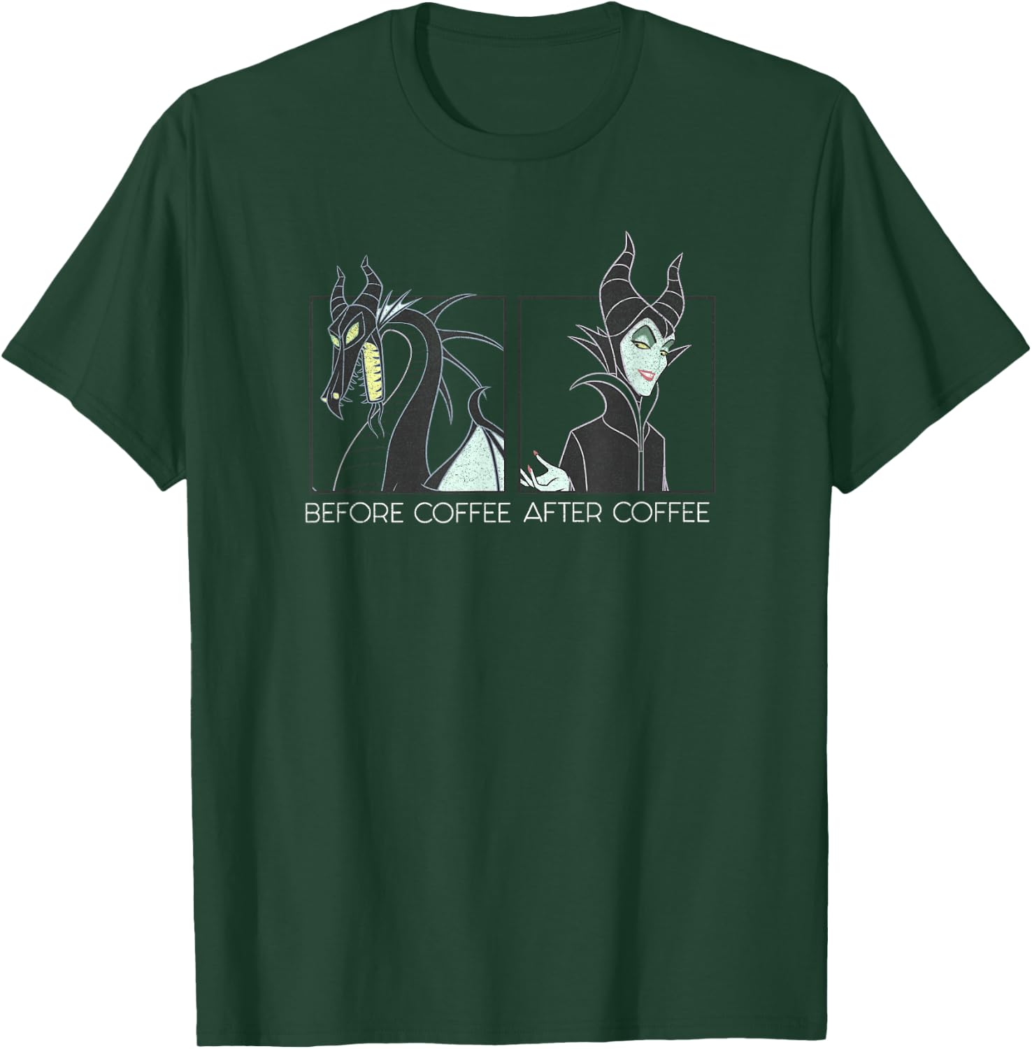Disney Villains Maleficent Panels Before Coffee After Coffee T-Shirt - T-Shirt | Forest