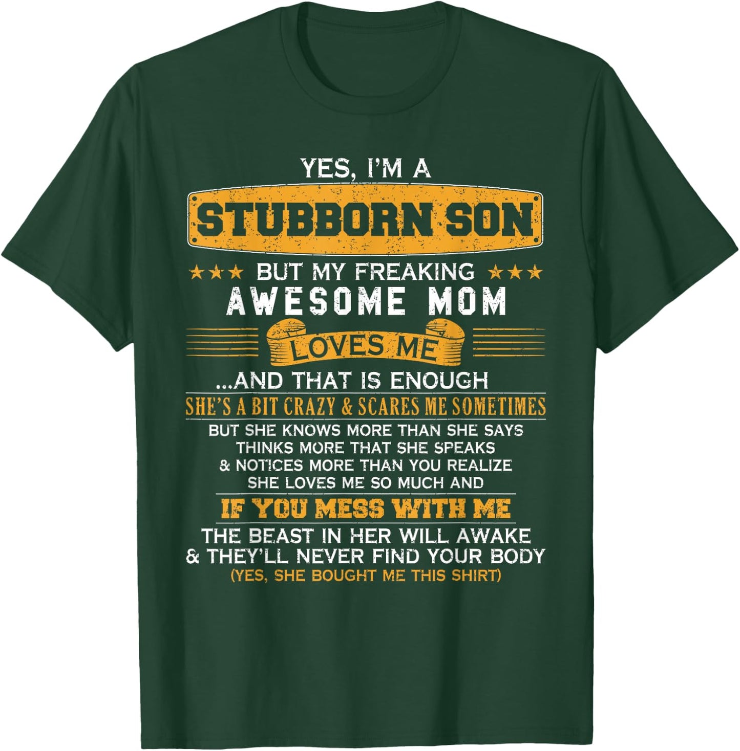 I'm A Stubborn Son of Awesome Mom Funny Saying Lucky Son T-Shirt - T-Shirt | Forest