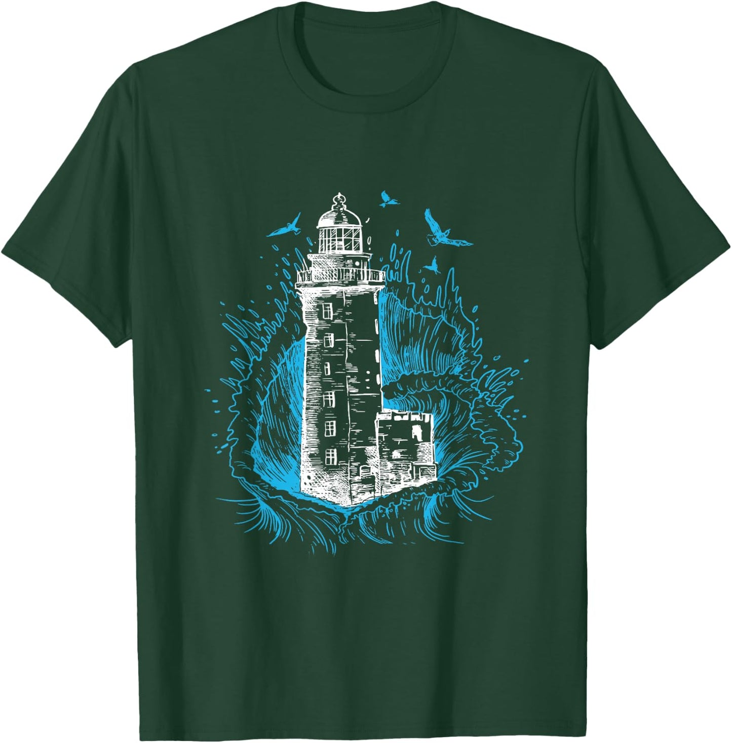Lighthouse Waves Seagull Seaside Life Beach Lover T-Shirt - T-Shirt | Forest