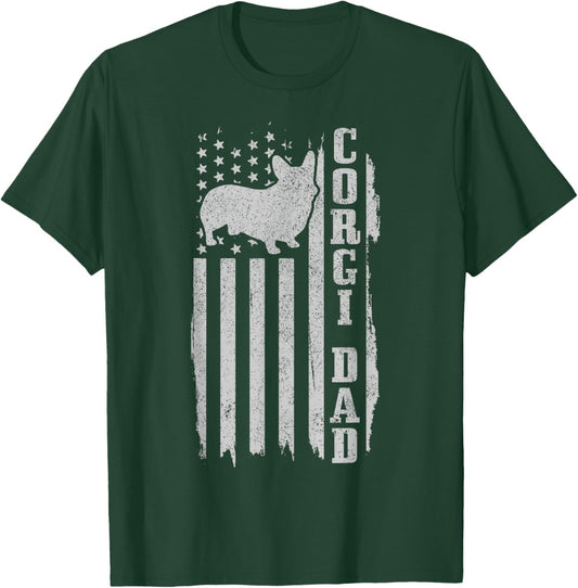 Corgi Dad Vintage American Flag Corgi Dog T-Shirt - T-Shirt | Forest