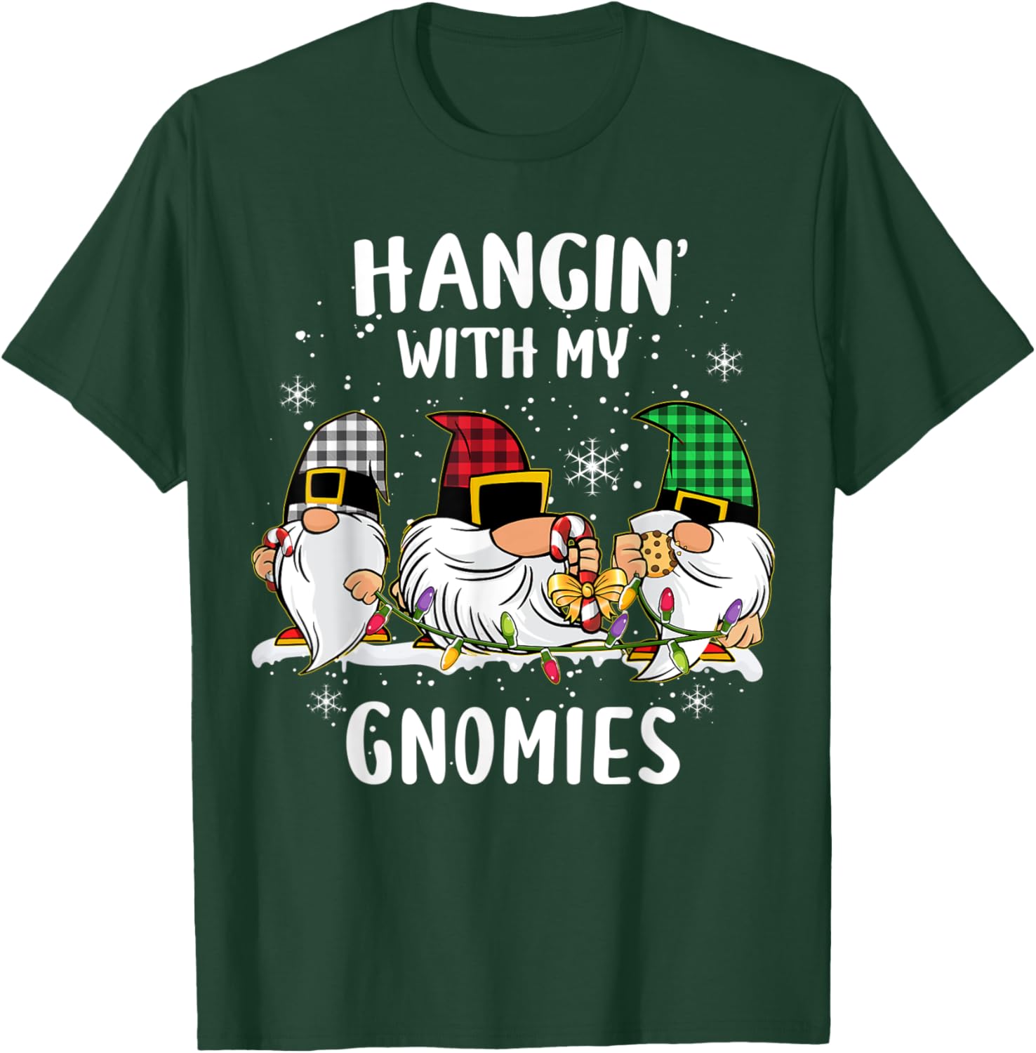 Hangin' With My Gnomies Three Gnomes Christmas Buffalo Plaid T-Shirt - T-Shirt | Forest