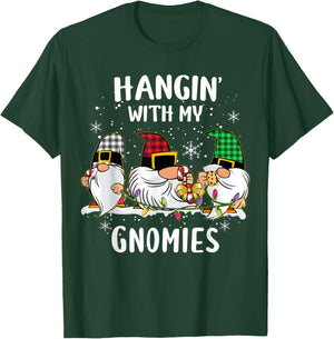 Hangin' With My Gnomies Three Gnomes Christmas Buffalo Plaid T-Shirt - T-Shirt | Forest