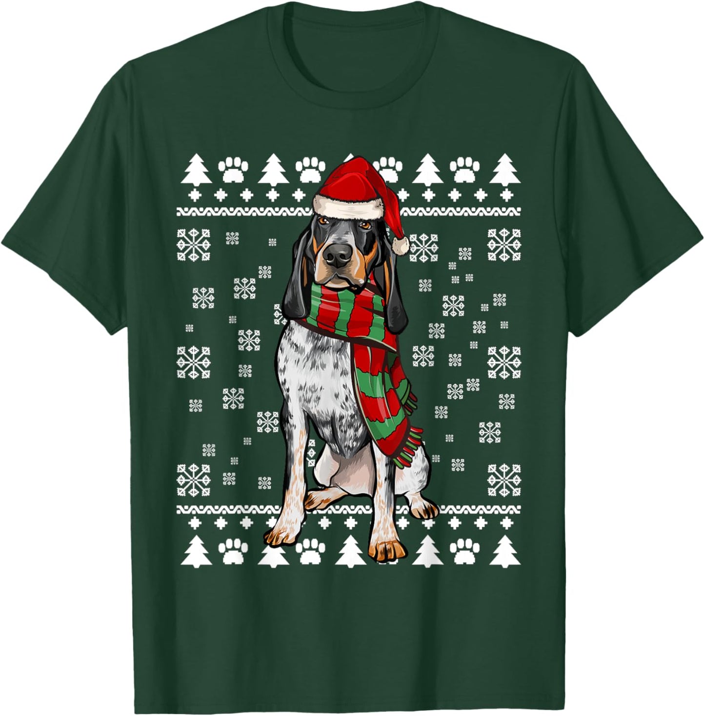 Bluetick Coonhound Dog Santa Hat Xmas Ugly Christmas Men Women T-Shirt - T-Shirt | Forest