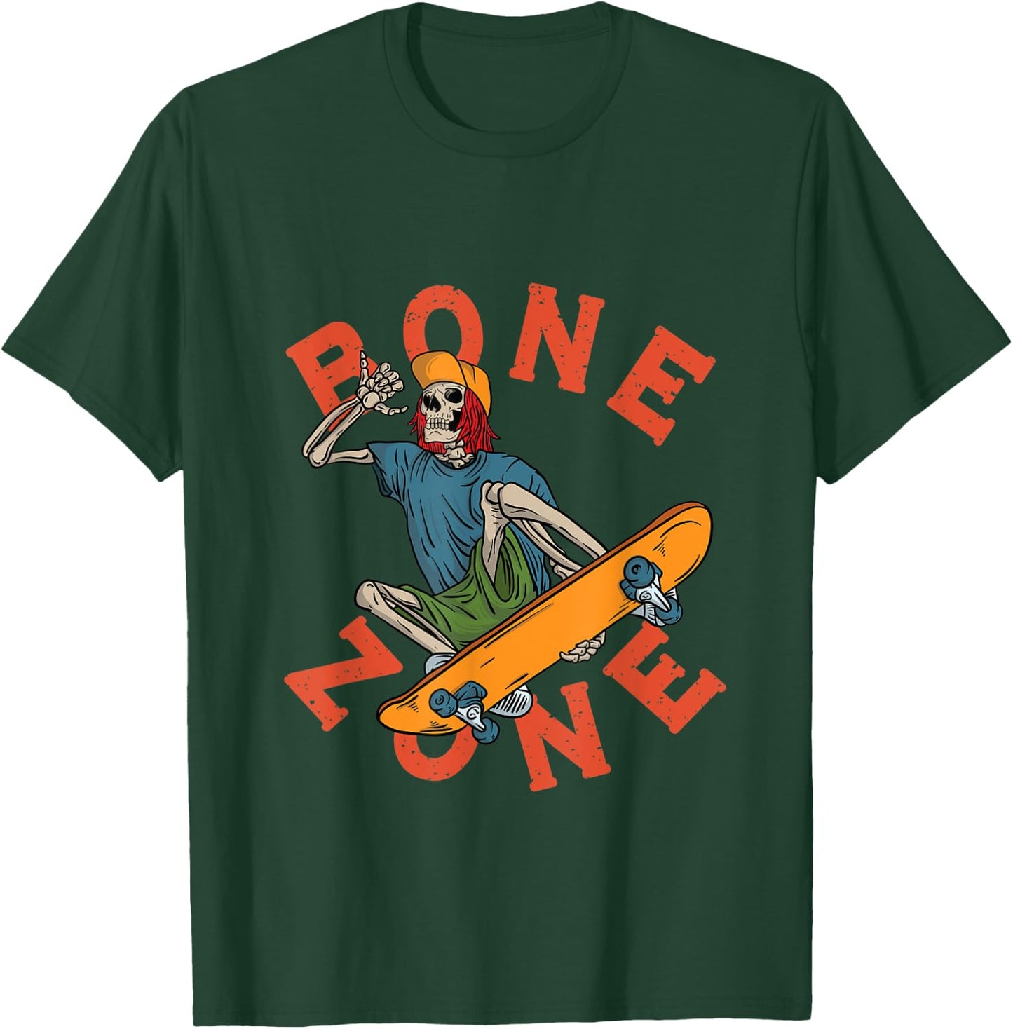 Funny Urban Skeleton Bone Zone Skateboarder Grunge Tricks T-Shirt - T-Shirt | Forest
