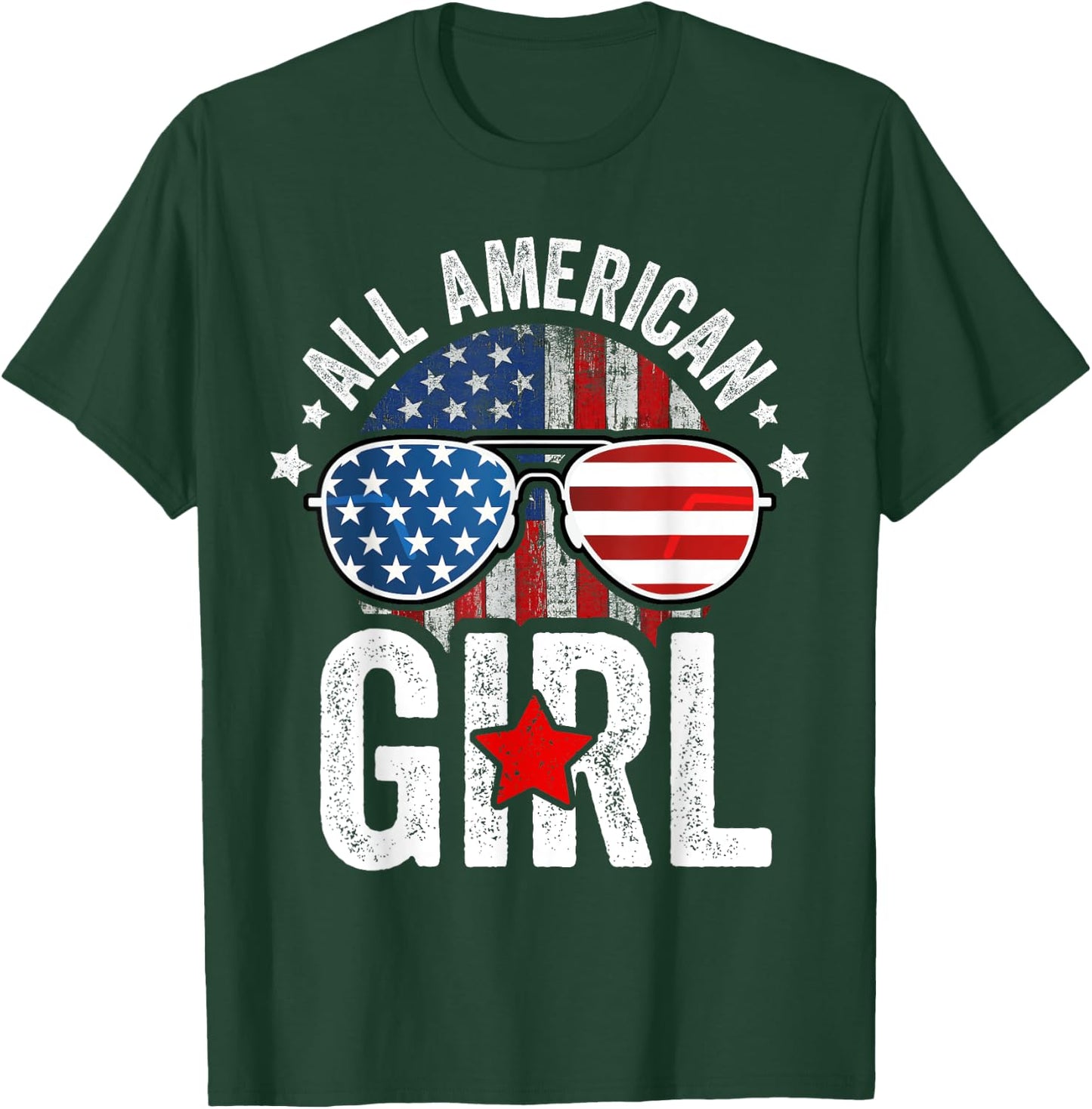 All American Girl 4th of July Shirt Daughter USA Flag Girls T-Shirt - T-Shirt | Forest