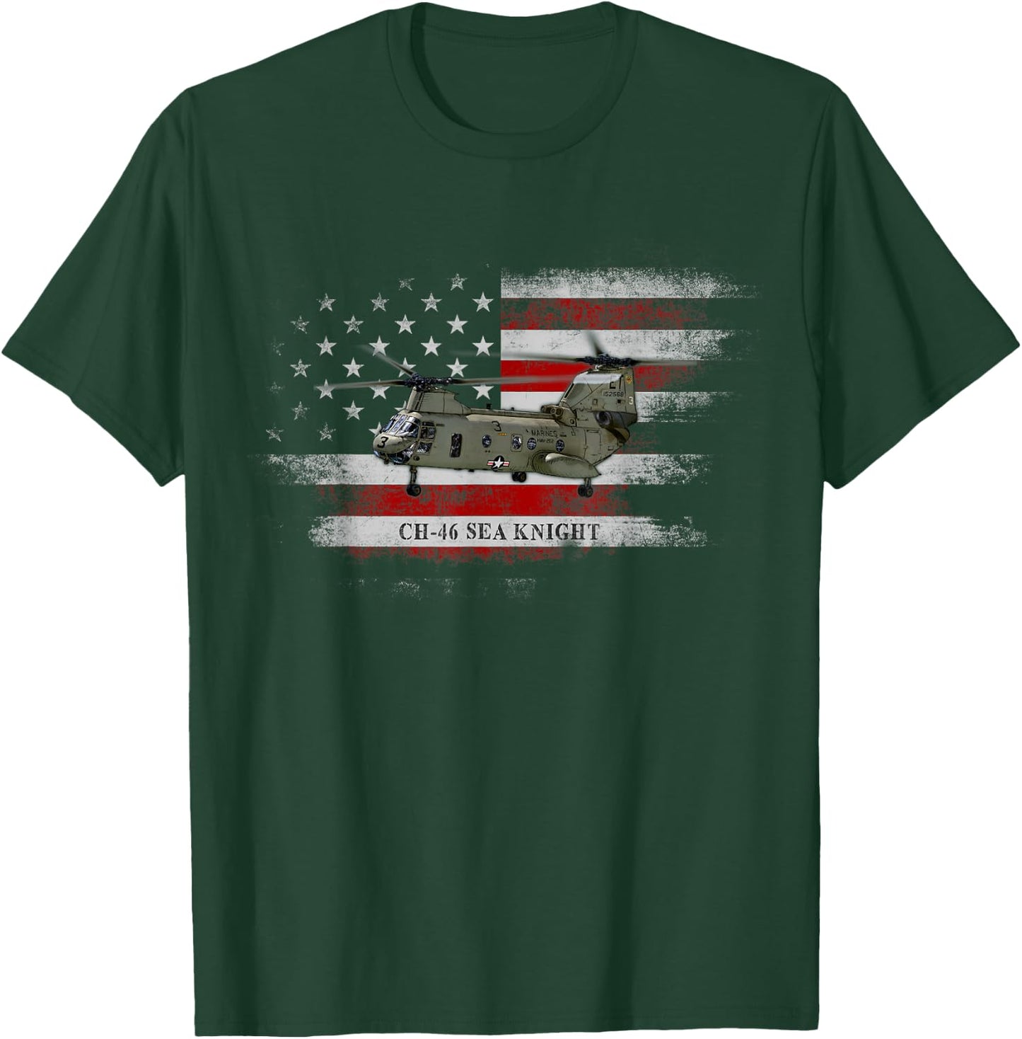 CH-46 Sea Knight Helicopter USA Flag Helicopter Pilot Gifts T-Shirt - T-Shirt | Forest