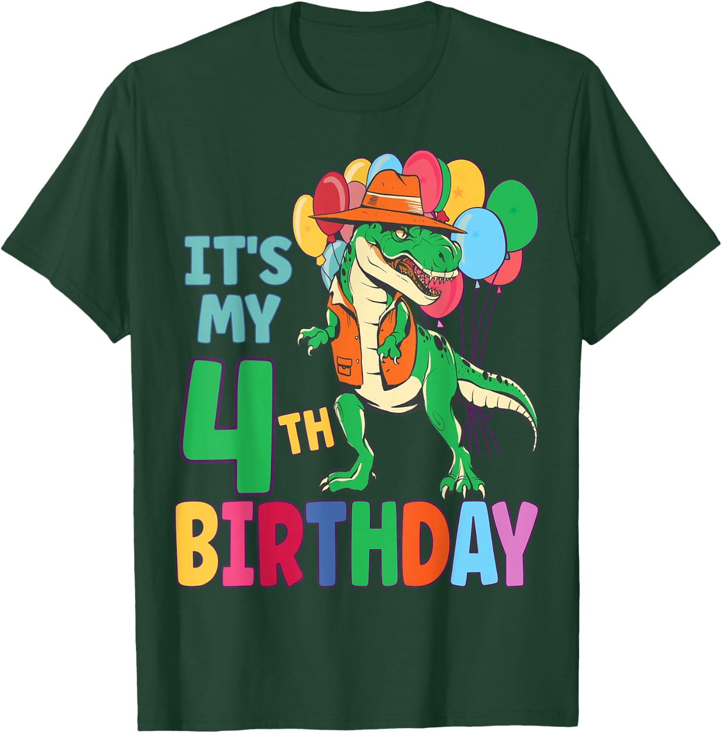 It's My 4th Birthday Dinosaur Boys Girls Kids Birthday T-Shirt - T-Shirt | Forest