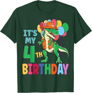 It's My 4th Birthday Dinosaur Boys Girls Kids Birthday T-Shirt - T-Shirt | Forest
