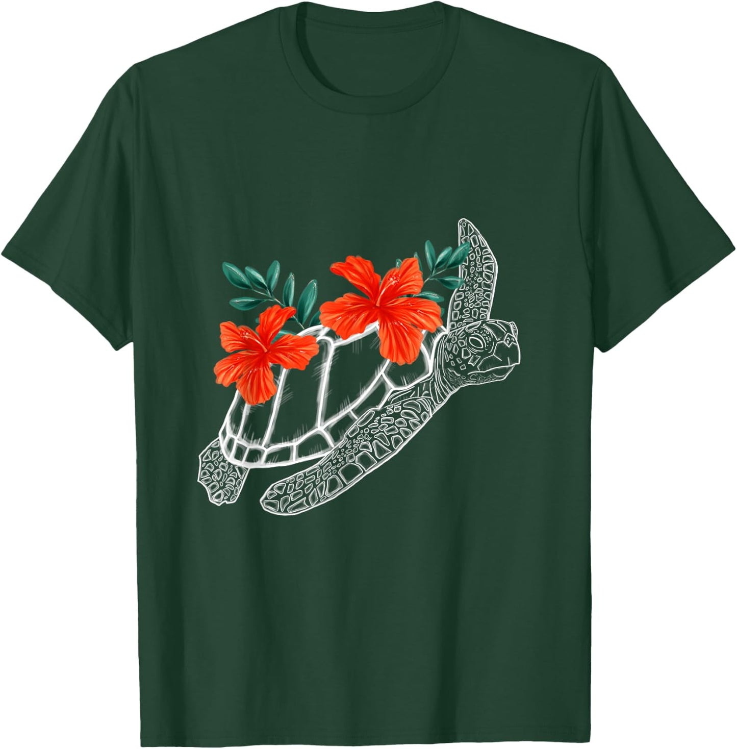 Tropical Sea Turtle Hibiscus Flowers T-Shirt - T-Shirt | Forest