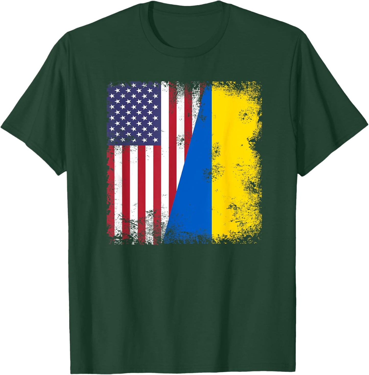 Half Ukrainian Flag | Vintage Ukraine USA Gift T-Shirt - T-Shirt | Forest