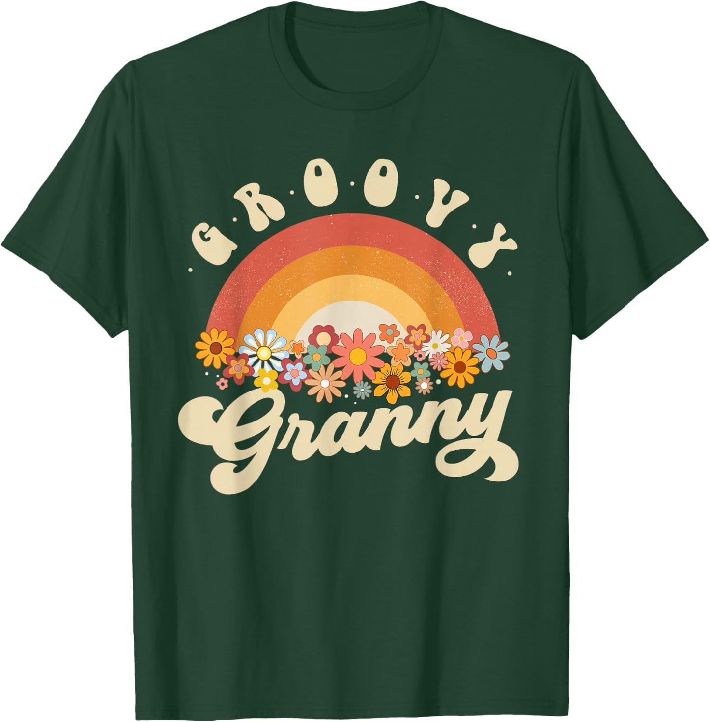 Groovy Granny Retro Rainbow Colorful Flowers Design Grandma T-Shirt - T-Shirt | Forest
