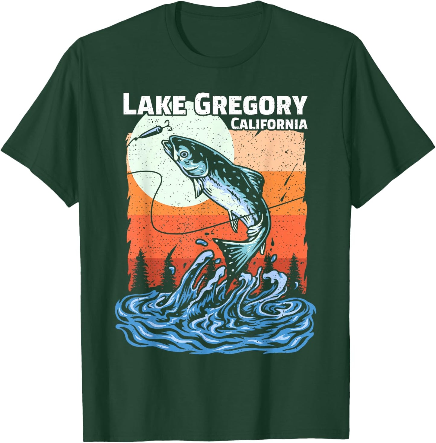 Summer Fishing Retro Sunset California Gregory Lake Women Kids T-Shirt - T-Shirt | Forest