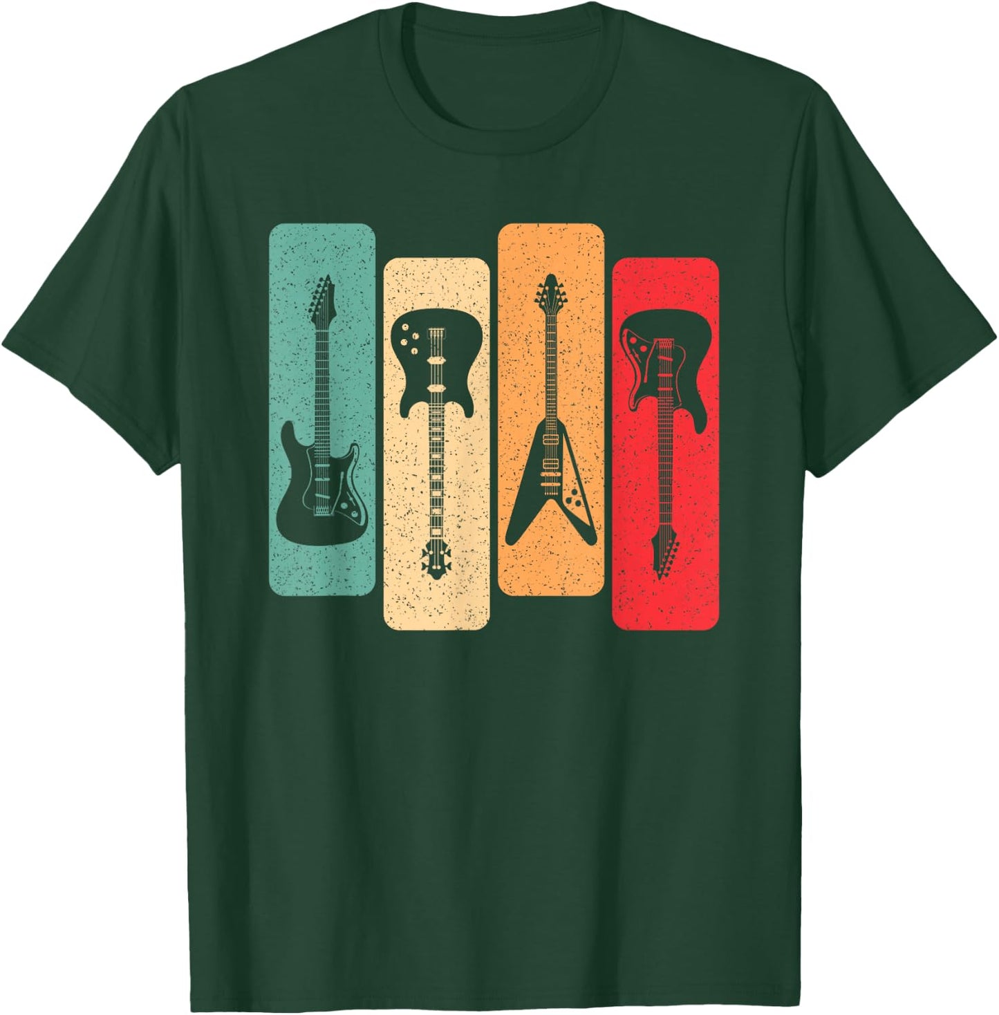 Retro Guitars Guitarist Electric Bass Guitar Rock Music Men T-Shirt - T-Shirt | Forest