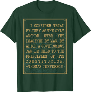 Constitutional Amendment Designs Thomas Jefferson Jury Duty Quote - Men's Black Small Classic Fit Short Sleeve T-Shirt - T-Shirt | Forest