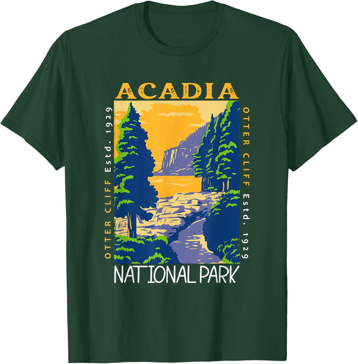 Acadia National Park Otter Cliff Maine Vintage Distressed T-Shirt - T-Shirt | Forest