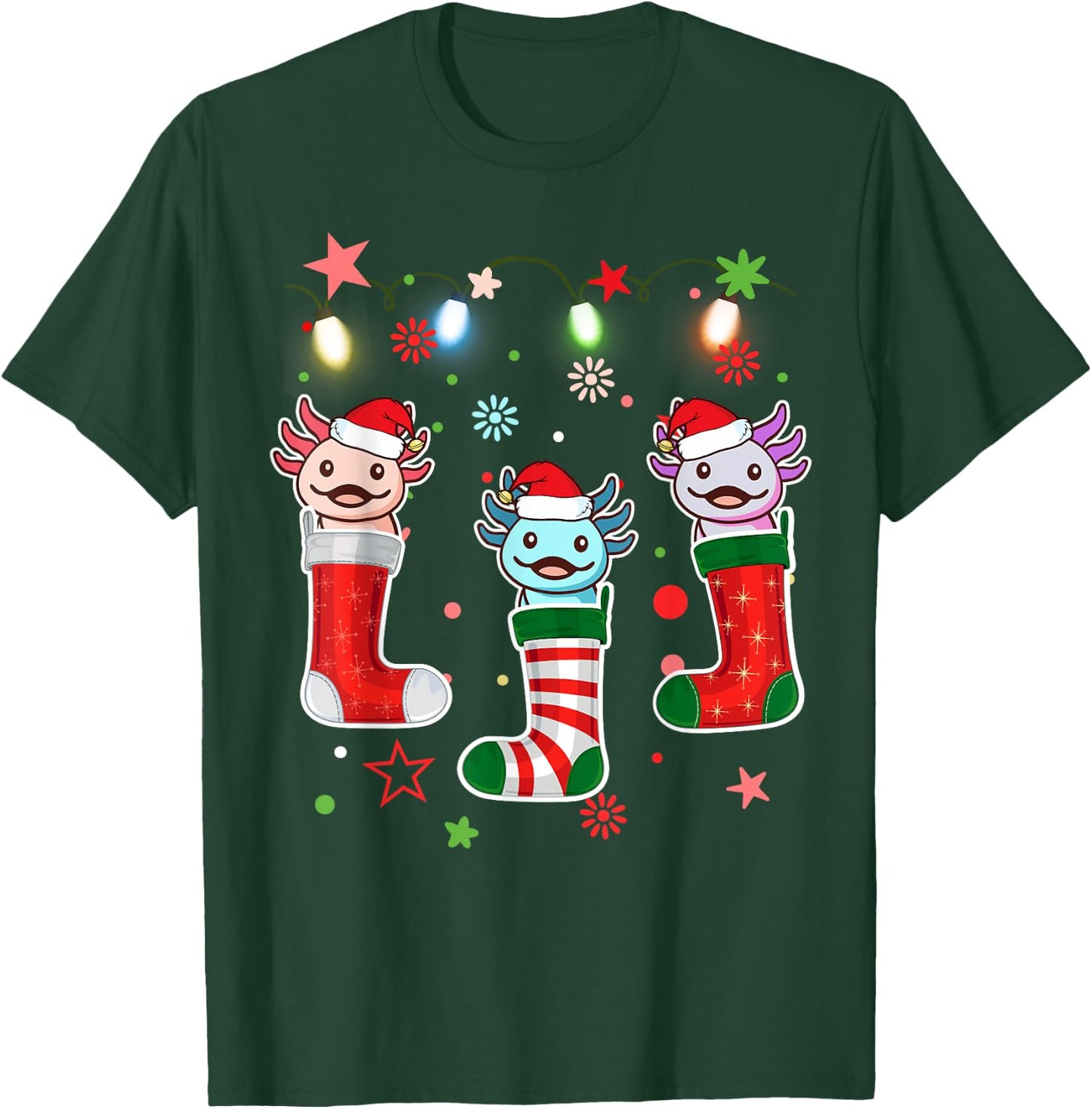 Kawaii Axolotl Christmas Stocking Kid Youth Teen Pajamas Pjs T-Shirt - T-Shirt | Forest