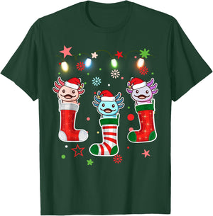 Kawaii Axolotl Christmas Stocking Kid Youth Teen Pajamas Pjs T-Shirt - T-Shirt | Forest