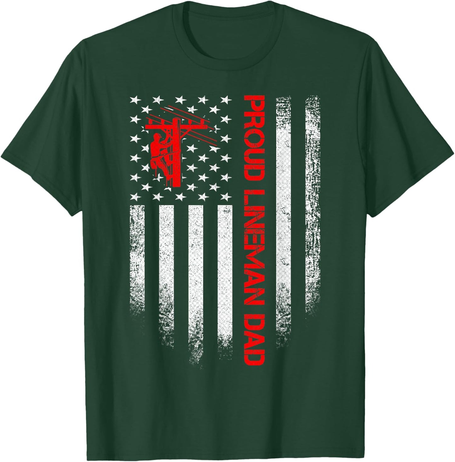 Vintage USA American Flag Proud Lineman Dad Distressed Funny T-Shirt - T-Shirt | Forest