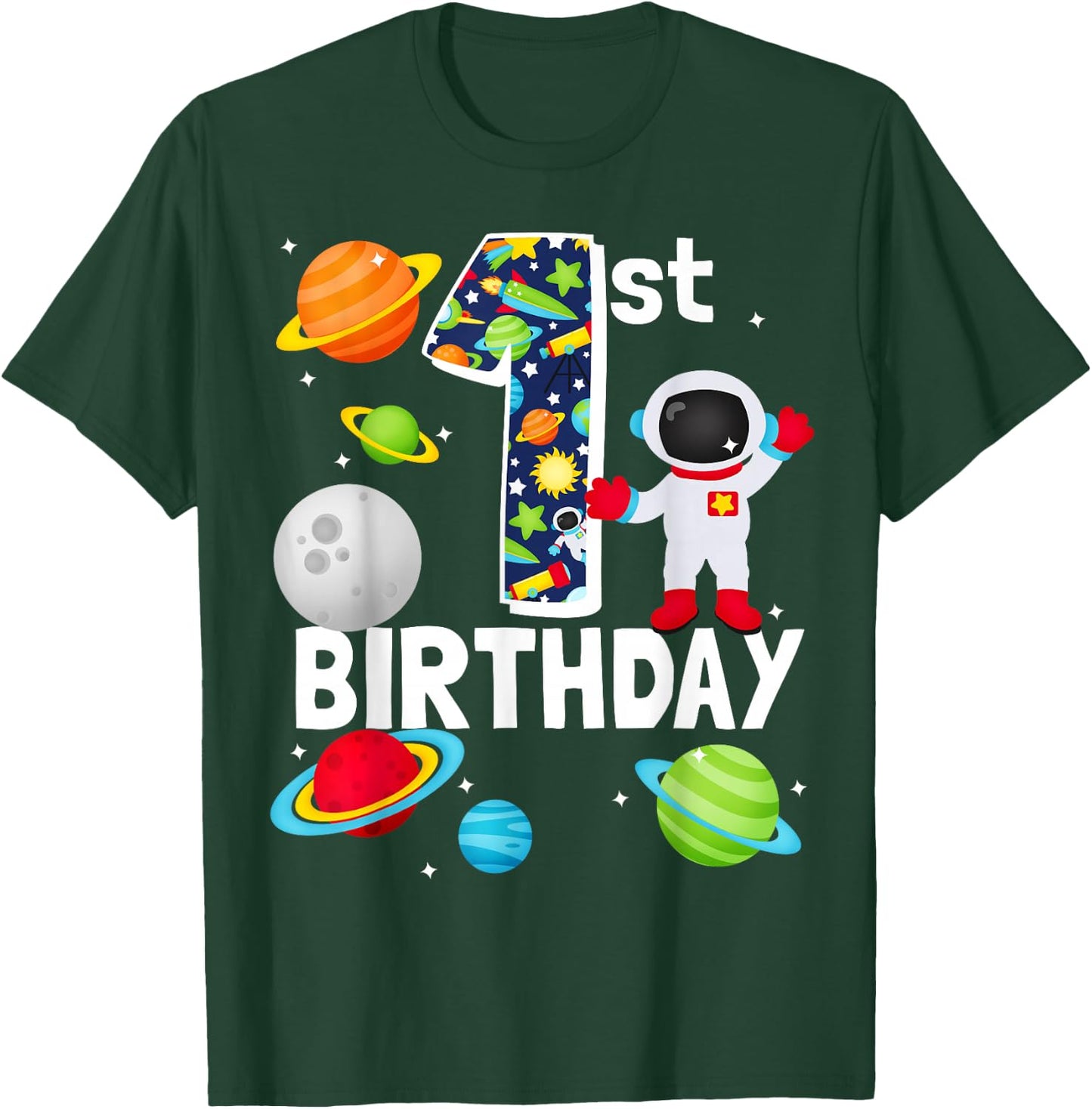 Outer Space 1 Year Old Toddler Bday Party My 1st Birthday T-Shirt - T-Shirt | Forest